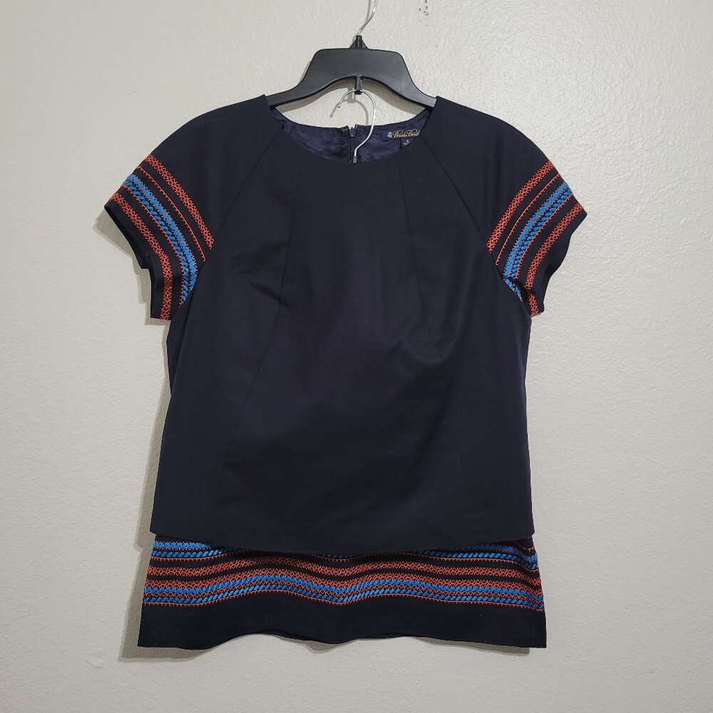 Brooks Brothers Embroidered Navy Blue 2-piece Set Top & Skirt Size 8
